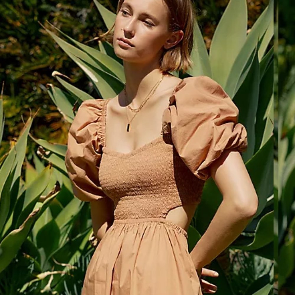 Anthropologie Faithfull Smocked Cut-Out Midi Dress new with tag - Picture 3 of 10